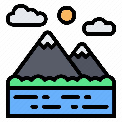 Mountain, river, lake, landscape, scenery, travel, nature icon - Download on Iconfinder