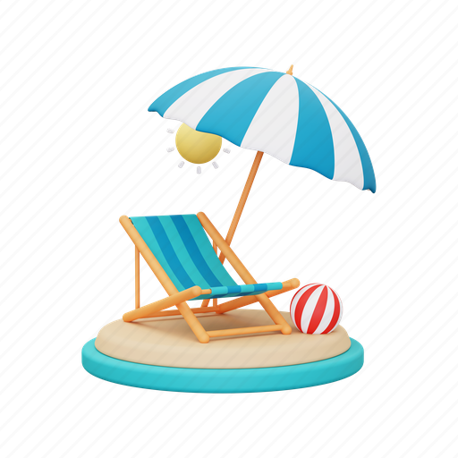 Beach, summer, vacation, holiday, travel, tourism, sunny 3D illustration - Download on Iconfinder