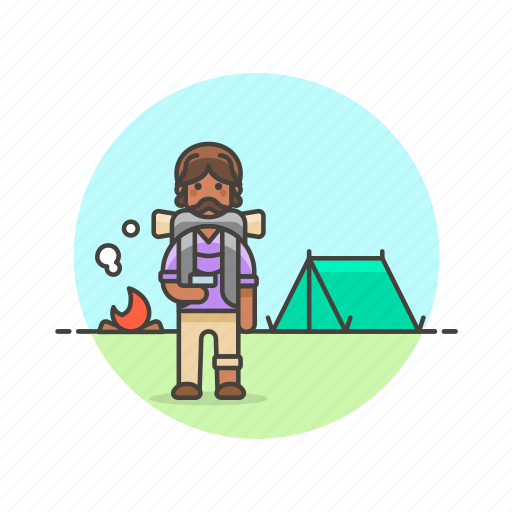 Hiking, travel, adventure, camp, fire, man, tent icon - Download on Iconfinder
