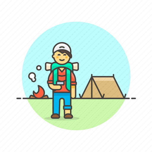 Hiking, travel, adventure, camp, fire, holiday, man icon - Download on Iconfinder