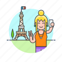 paris, travel, eiffel, france, selfie, sightseeing, tower, woman
