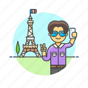 paris, travel, eiffel, france, man, picture, selfie, tower
