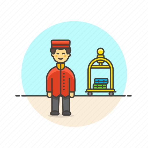 Receptionist, travel, trolley, hotel, luggage, man, vacation icon - Download on Iconfinder