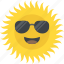 cartoon character, shining sun, smiling sun, summer season, sun with glasses 