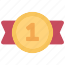 number, one, coin, ribbon, achievement 