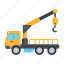 crane vehicle, crane truck, construction truck, tow truck, hoist truck 