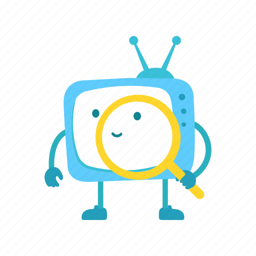 Tv, character, television, mascot, search, magnifier, magnifying glass icon - Download on Iconfinder