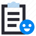 customer review, feedback, clipboard, satisfy, smile, emoji, report