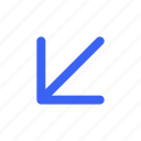 arrow, diagonal, direction, down, left, symbol