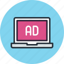 ad, advertise, advertisement, laptop, sponsor