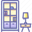 bookcase, cabinet, lamp