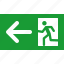 arrow, emergency, exit, green, leave, left, sign 