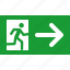 arrow, emergency, exit, green, out, right, sign 