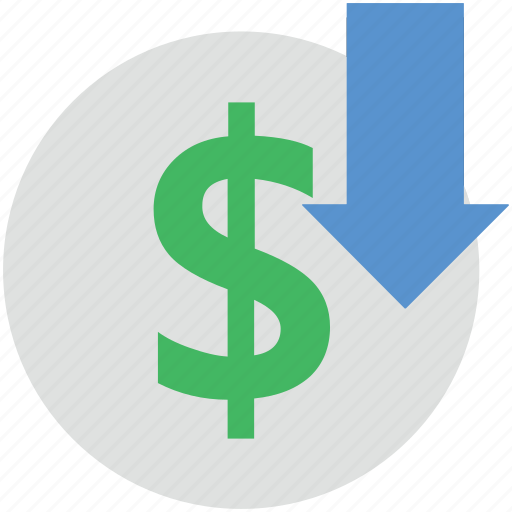 Dollar down, dollar valuation, economy down, economy fall, finance icon - Download on Iconfinder