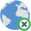 cancel globe, cross sign, globe, planet, remove globe 
