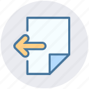arrow, document, file, left, page, sheet