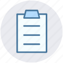 clipboard, file, page, paper, pencil, sheet