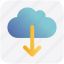cloud, cloudy, data, down arrow, download, storage, weather 