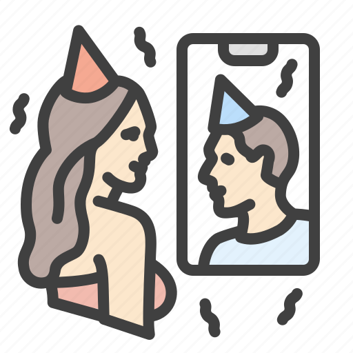 Celebration, online party, virtual birthday, mobile talk, video call icon - Download on Iconfinder