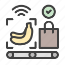 shop, bag, shopping, product recognition, machine vision, self service, conveyor icon 