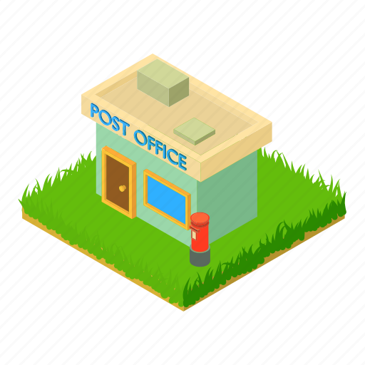 Post, office, isometric, building, postbox icon - Download on Iconfinder