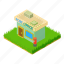 post, office, isometric, building, postbox 