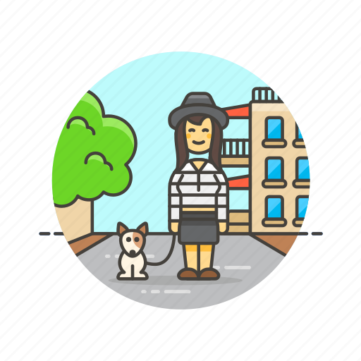 Dog, urban, exercise, outdoor, pet, walk, woman icon - Download on Iconfinder