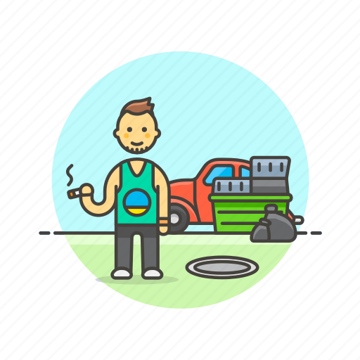 Hoarder, urban, car, container, man, smoke, trash icon - Download on Iconfinder