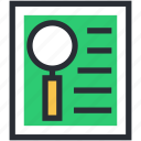 file, magnifier, magnifying glass, paper, search file, searching