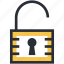 access, padlock, password, unlock, unlocked padlock 