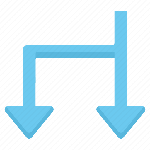 Arrow, split, direction, down, left icon - Download on Iconfinder
