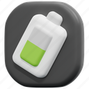 battery, user, interface, ui, button, web, 3d, illustration