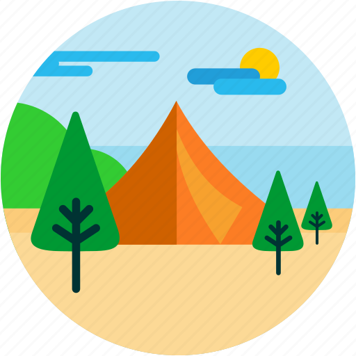 Camping, cloud, spots, sun, tent, tree, vacation icon - Download on Iconfinder