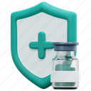 defense, vaccine, vaccination, shield, safe, protection, healthcare, and, medical, 3d, illustration 