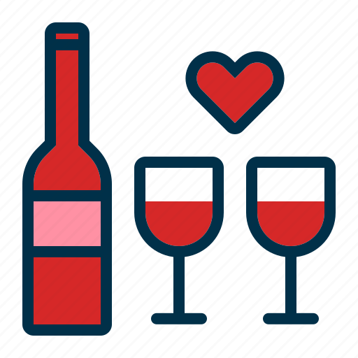 Valentine, wine, red, drink, glass, bottle icon - Download on Iconfinder