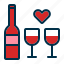 valentine, wine, red, drink, glass, bottle 
