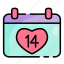 calendar, valentine, valentine&#x27;s day, 14 february, heart, holiday, date, 14th, event 