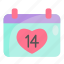 calendar, valentine, valentine&#x27;s day, 14 february, heart, holiday, love, date, event 