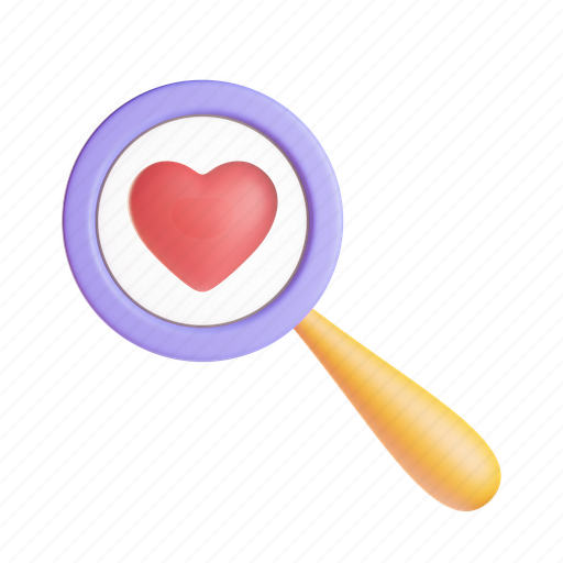 Searching, love, valentine, magnifying glass, like, wedding, romance 3D illustration - Download on Iconfinder