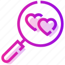 heart, magnify glass, searching, valentine day 