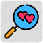 heart, magnify glass, searching, valentine day 