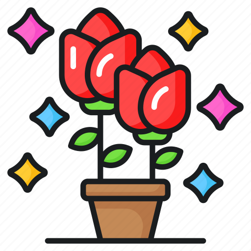 Flowers, plant, floral, rose, potted, rosebuds, blooming icon - Download on Iconfinder