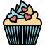 valentineday, filledoutline, muffun, dessert, cupcake, cake, love 