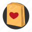 bag, gift, heart, love, package, paper bag, present 