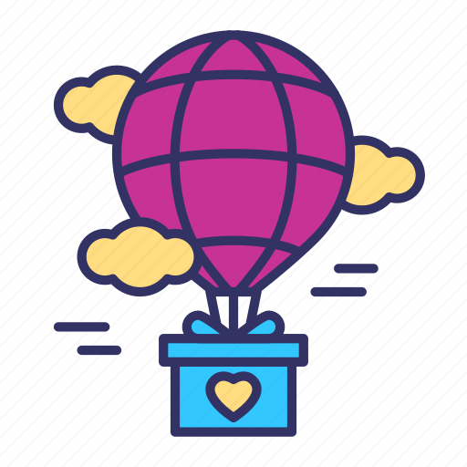 Valentines, gift, delivery, air balloon, balloon, shipping, package icon - Download on Iconfinder