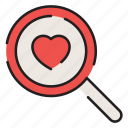 valentines, love, magnify, search, discovery, heart, magnifier