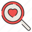 valentines, love, magnify, search, discovery, heart, magnifier 