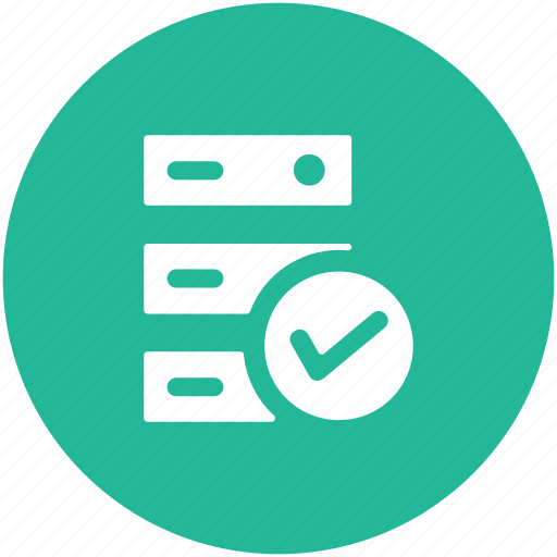 Checkmark, database, database verified, server, server checked, server rack icon - Download on Iconfinder