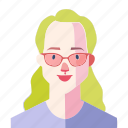 woman, avatar, female, glasses, long curly hair