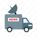 antenna, channel, news, satellite, television, van, vehicle
